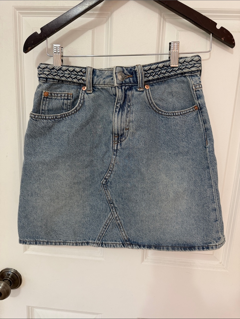 Divided Braided-Waist Denim Mini Skirt size 4 jean skirt